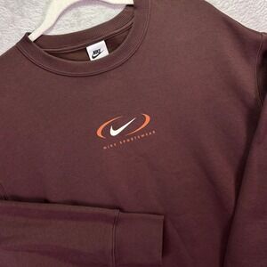 Nike Mens Sweatshirt Sz Small Brown Graphic Swoosh Sportswear FQ8815-227